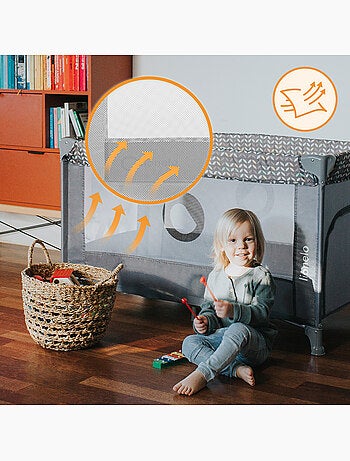 Cama de viagem 2 em 1 LIONELO Stefi – Parque infantil – 125 x 65 cm – Rodas – 0-36 meses – Saco