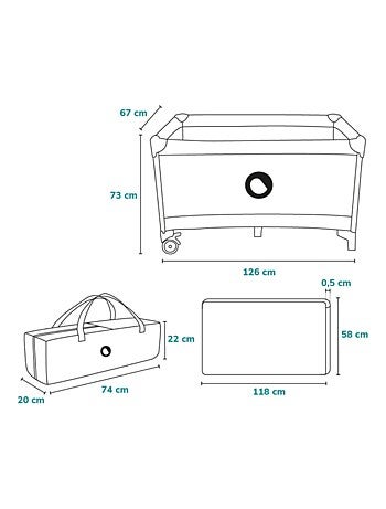 Cama de viagem 2 em 1 LIONELO Stefi – Parque infantil – 125 x 65 cm – Rodas – 0-36 meses – Saco