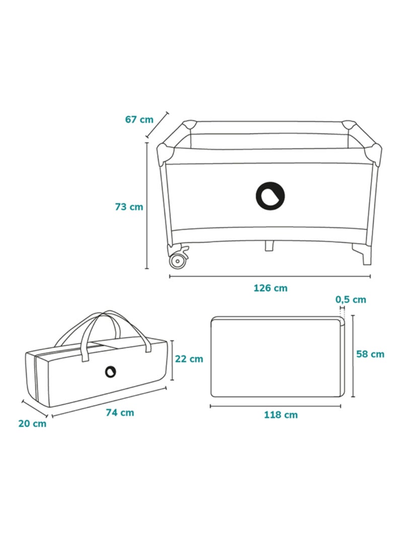 Cama de viagem 2 em 1 LIONELO Stefi – Parque infantil – 125 x 65 cm – Rodas – 0-36 meses – Saco Bege - Kiabi