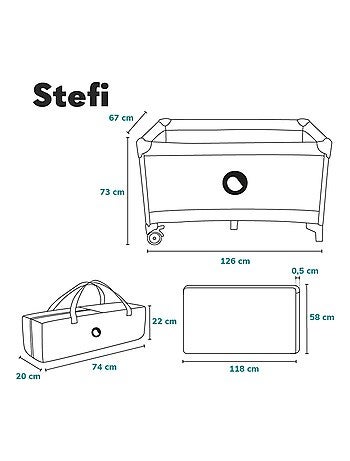 Cama de viagem 2 em 1 LIONELO Stefi – Parque infantil – 125 x 65 cm – Rodas – 0-36 meses – Saco