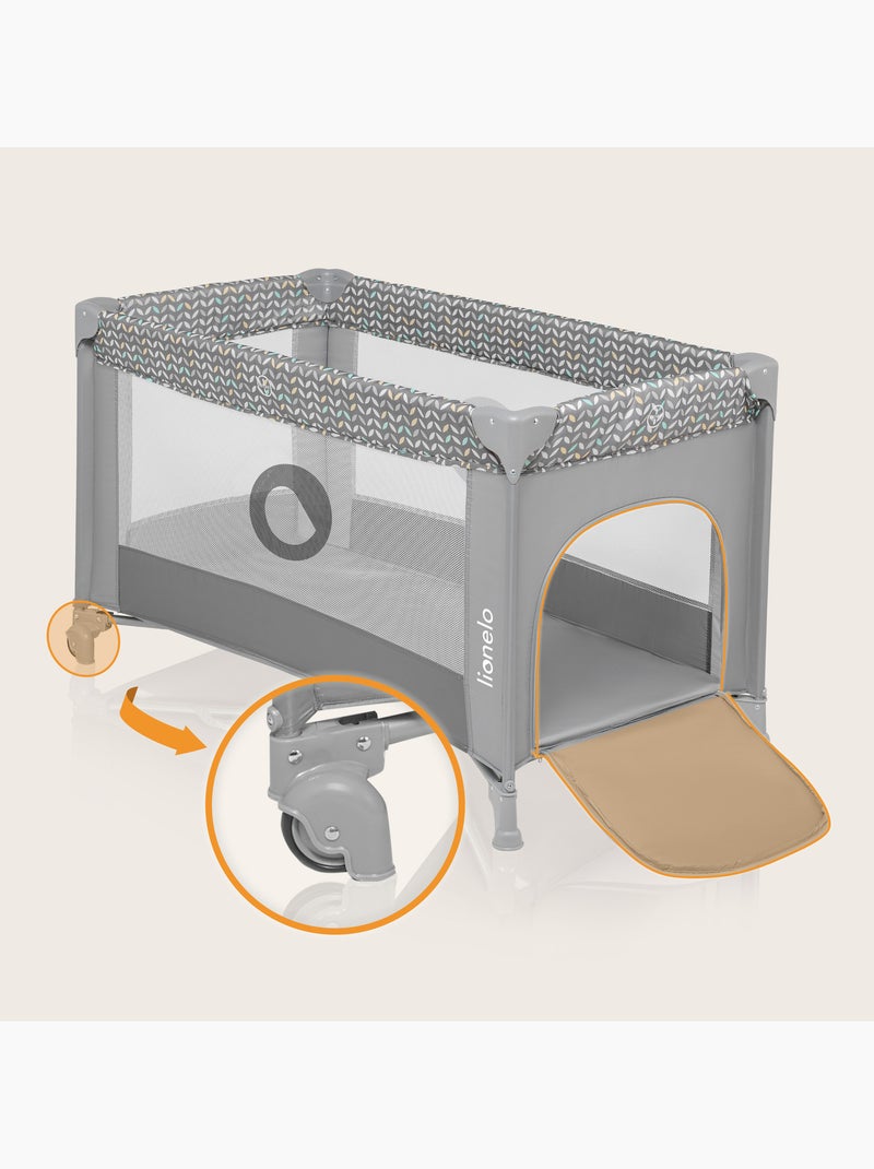 Cama de viagem 2 em 1 LIONELO Stefi – Parque infantil – 125 x 65 cm – Rodas – 0-36 meses – Saco Cinza - Kiabi