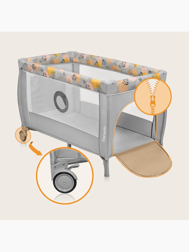 Cama de viagem 2 em 1 LIONELO Stefi Plus – Parque infantil – Colchão de alta densidade – 0-36 meses Cinza-amarelo - Kiabi
