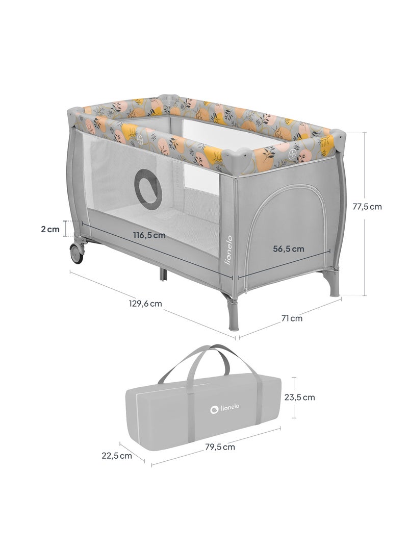 Cama de viagem 2 em 1 LIONELO Stefi Plus – Parque infantil – Colchão de alta densidade – 0-36 meses Cinza-amarelo - Kiabi