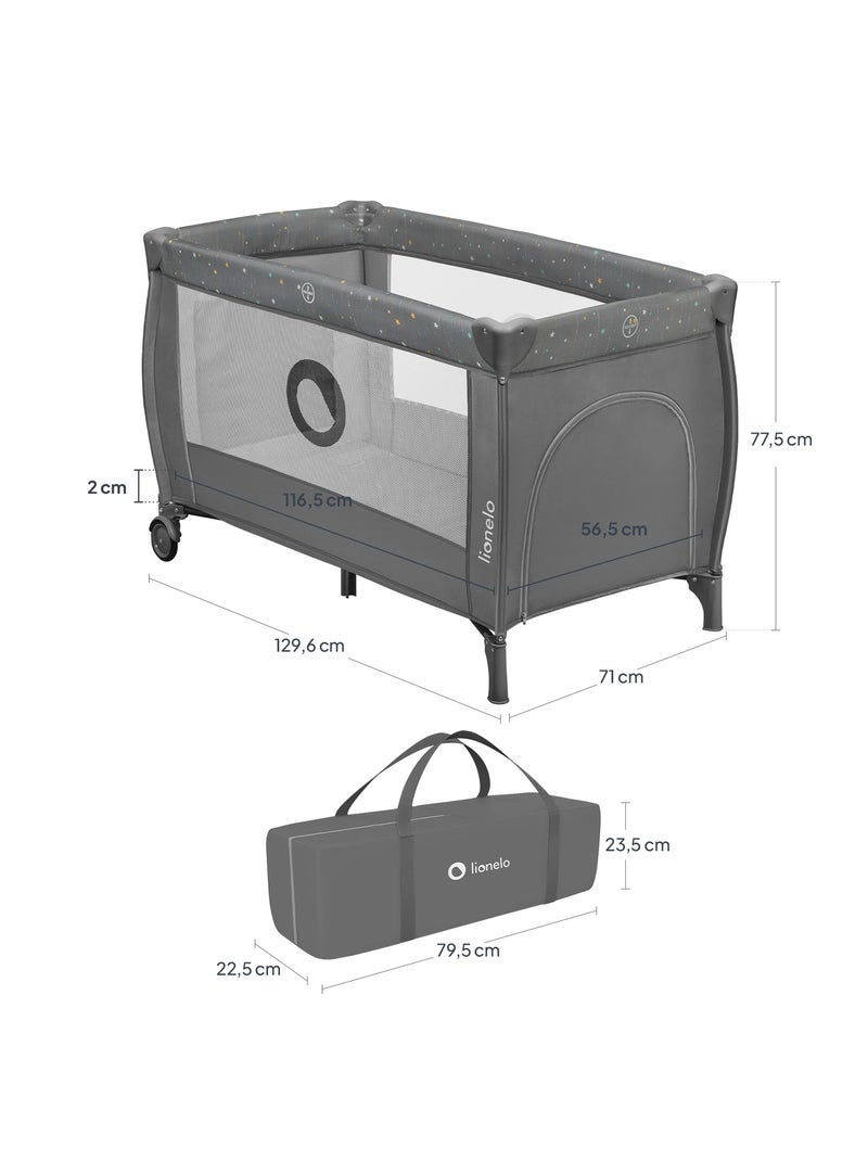 Cama de viagem 2 em 1 LIONELO Stefi Plus – Parque infantil – Colchão de alta densidade – 0-36 meses Cinza - Kiabi