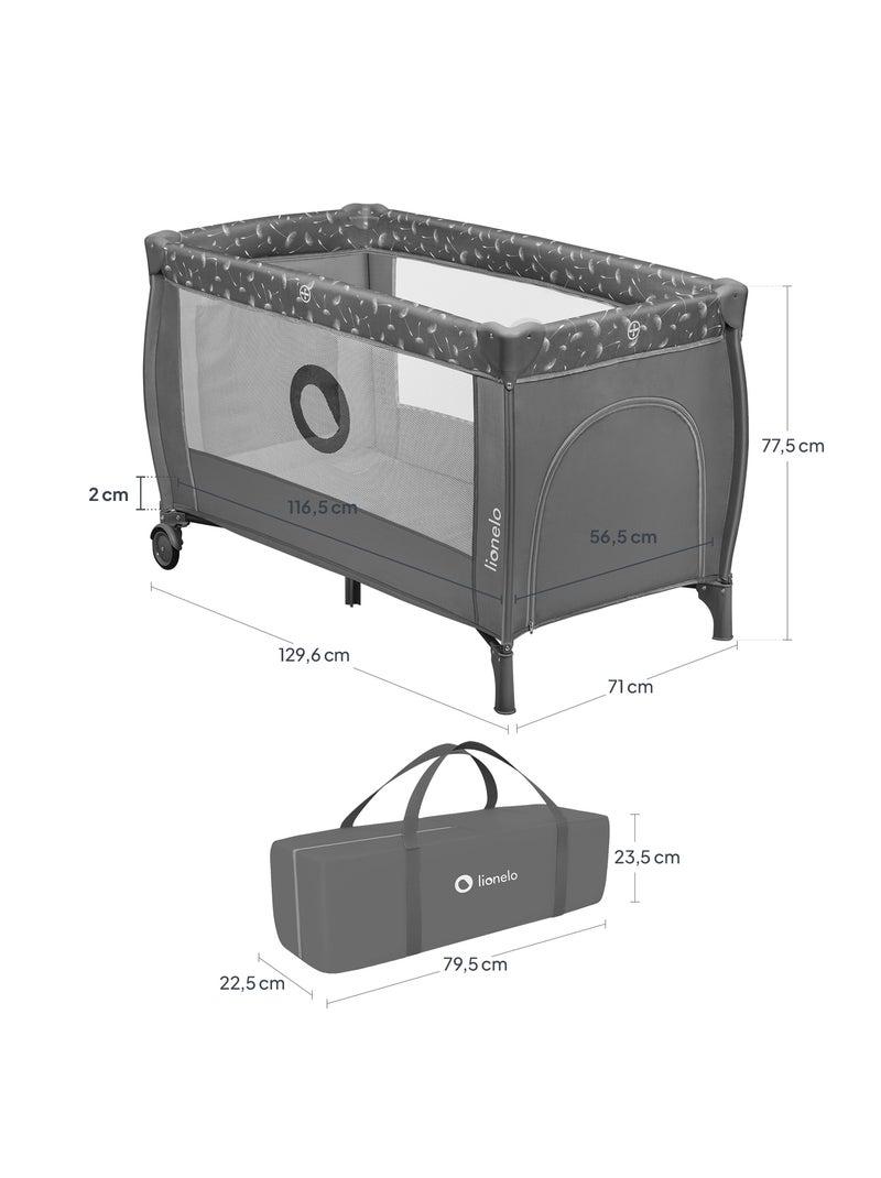 Cama de viagem 2 em 1 LIONELO Stefi Plus – Parque infantil – Colchão de alta densidade – 0-36 meses Cinza escuro - Kiabi