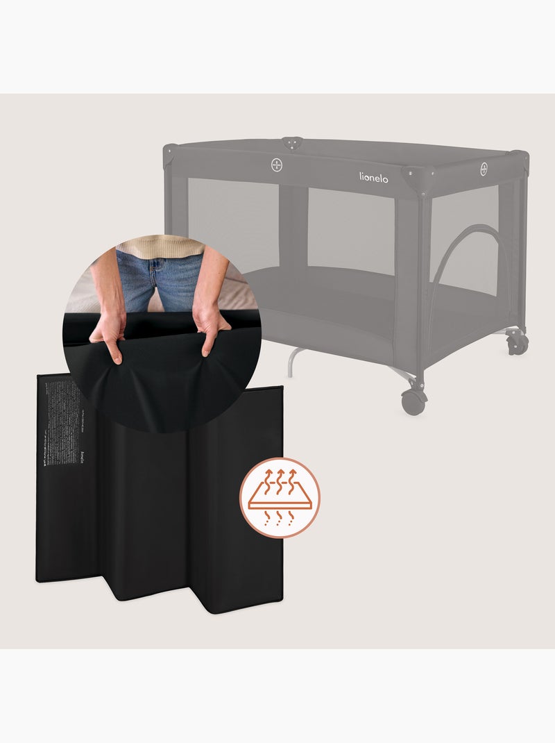 Cama de Viagem 2em1 LIONELO Amelie - Parque de Bebé - Ligeira - Rodas - Com Saco Preto - Kiabi