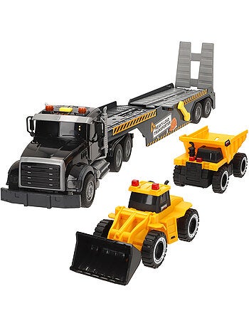 Camião de transporte com luz e som 1:14 + 2 veículos de construção speed & go