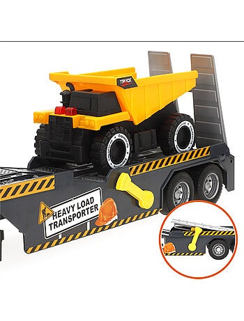 Camião de transporte com luz e som 1:14 + 2 veículos de construção speed & go