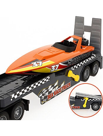 Camião de transporte com luz e som 1:14 + barco de brincar speed & go