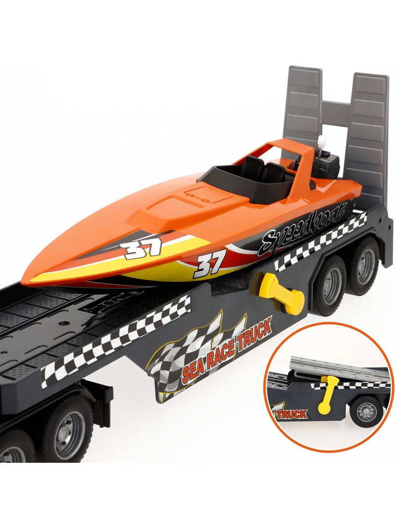 Camião de transporte com luz e som 1:14 + barco de brincar speed & go N/D - Kiabi