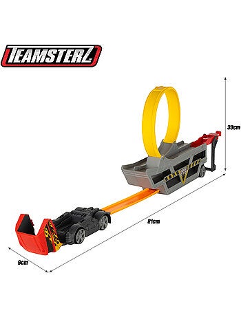 Camião lançador de carros com pista de looping e carro de metal teamsterz