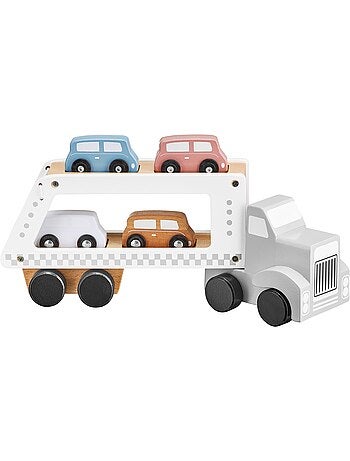 Camião transportador de carros em madeira com 4 carrinhos – brinquedo infantil