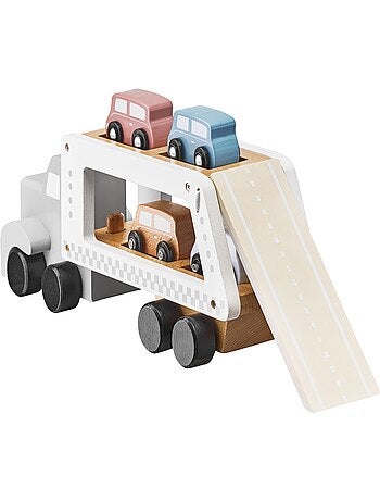 Camião transportador de carros em madeira com 4 carrinhos – brinquedo infantil