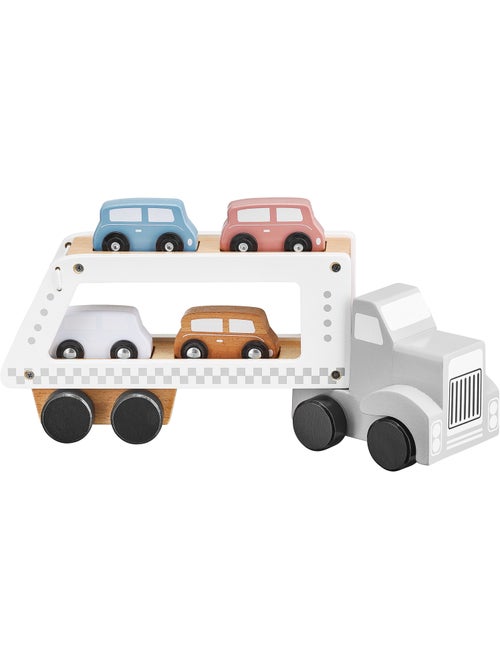 Camião transportador de carros em madeira com 4 carrinhos – brinquedo infantil - Kiabi