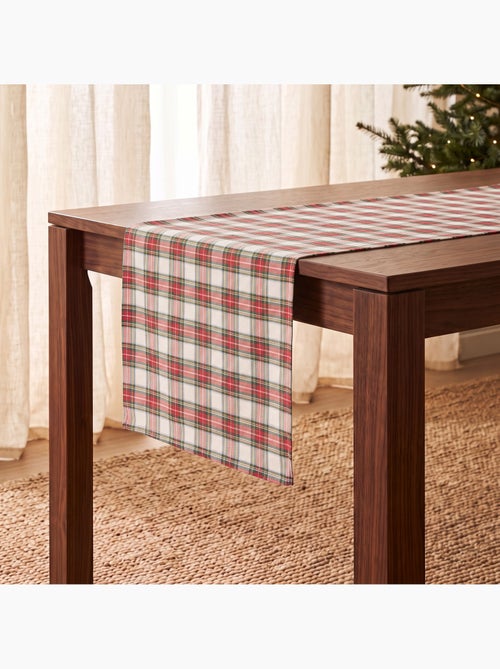 Caminho de mesa de natal em algodão, fio dourado em relevo, padrão tartan - gamusi - Kiabi