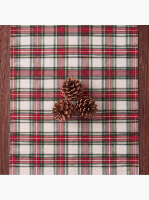 Caminho de mesa de natal em algodão, fio dourado em relevo, padrão tartan - gamusi - Kiabi