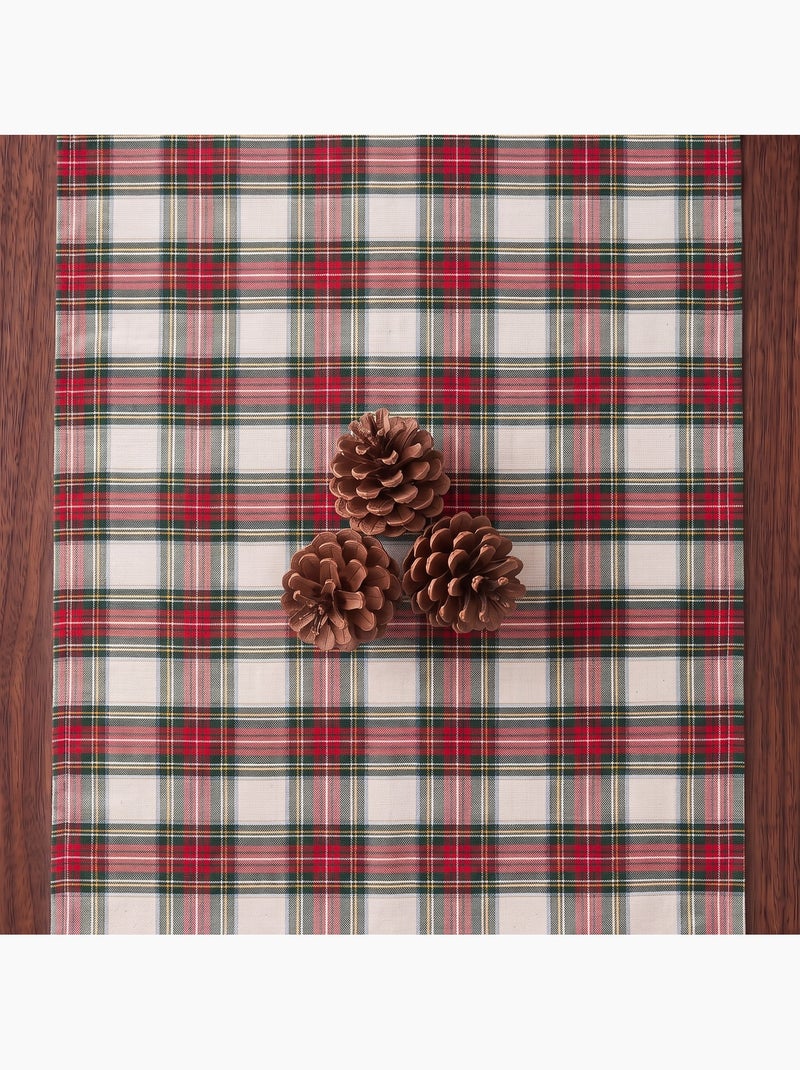 Caminho de mesa de natal em algodão, fio dourado em relevo, padrão tartan - gamusi Branco - Kiabi