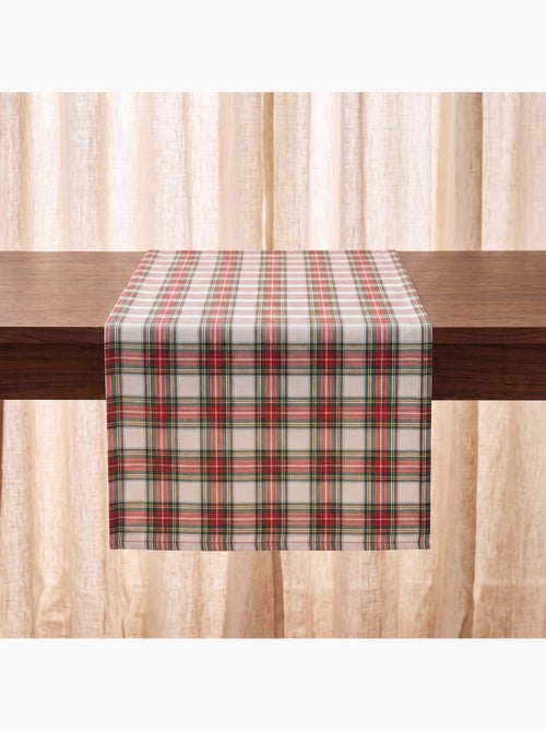 Caminho de mesa de natal em algodão, fio dourado em relevo, padrão tartan - gamusi - Kiabi