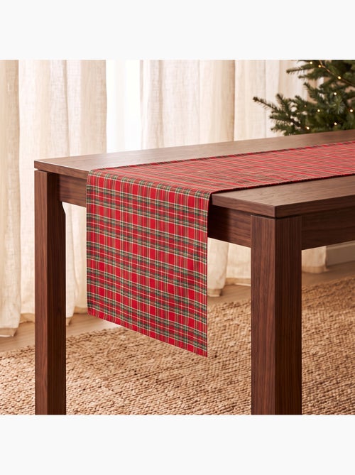 Caminho de mesa de natal em algodão, fio dourado em relevo, padrão tartan - gamusi - Kiabi
