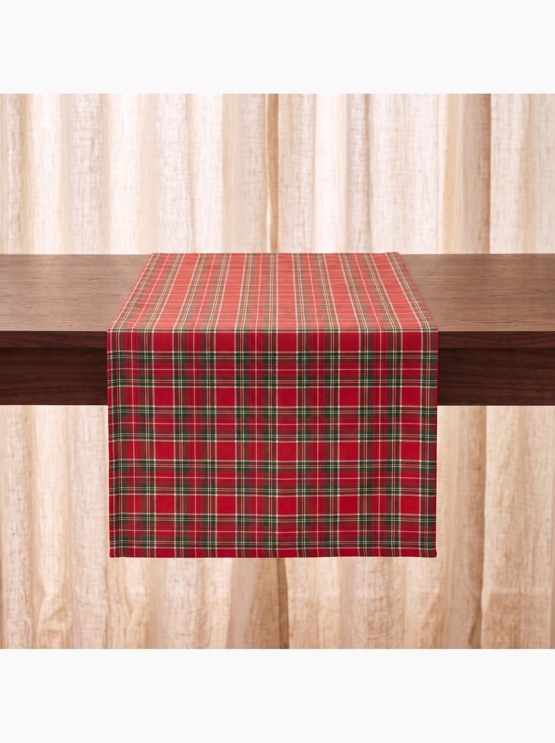 Caminho de mesa de natal em algodão, fio dourado em relevo, padrão tartan - gamusi Vermelho - Kiabi