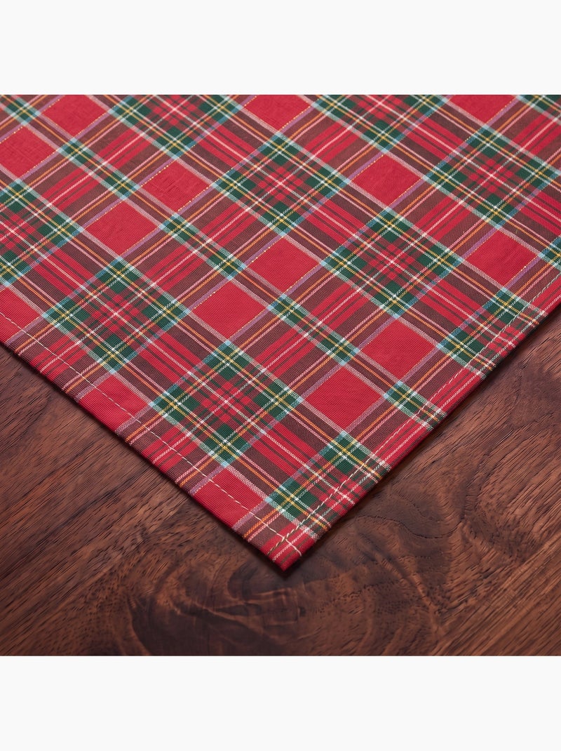 Caminho de mesa de natal em algodão, fio dourado em relevo, padrão tartan - gamusi Vermelho - Kiabi