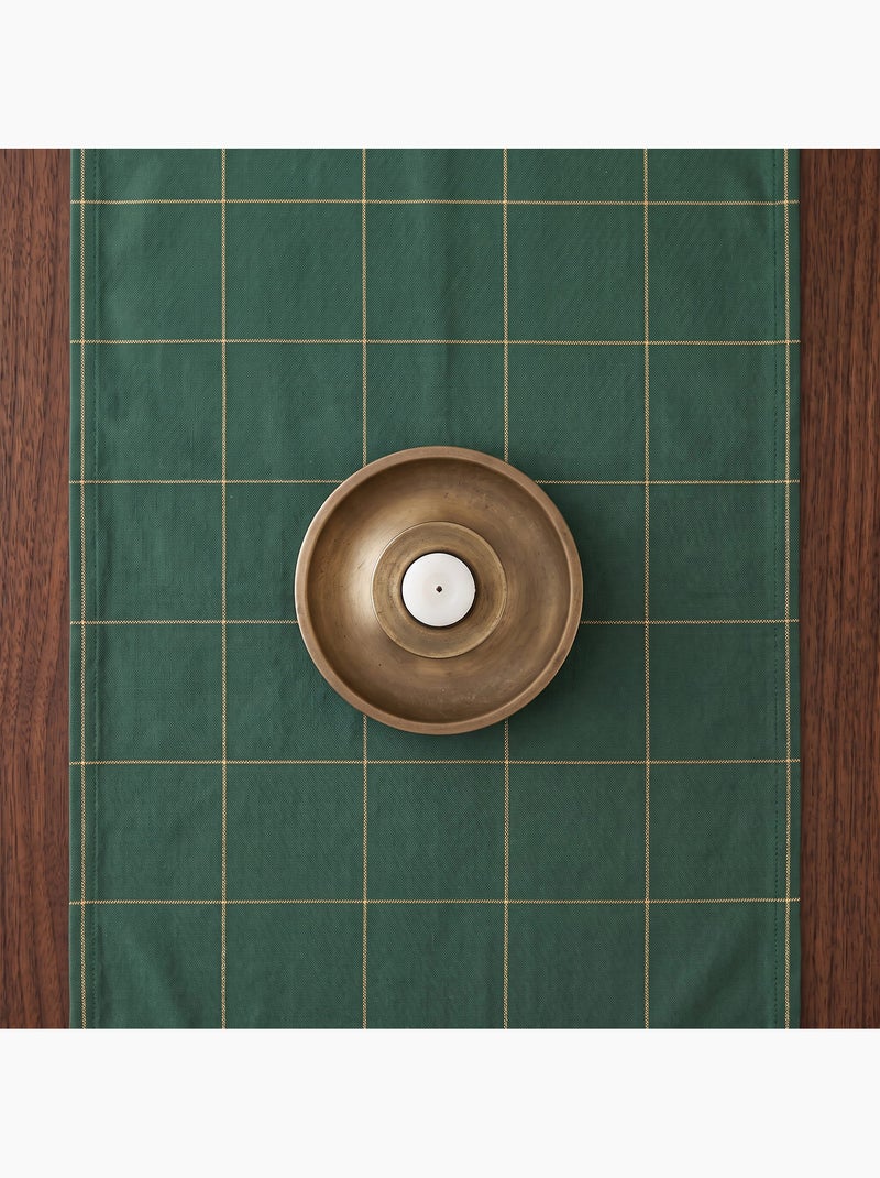 Caminho de mesa natal aos quadrados, tecido, fio dourado, algodão - gamusi. Verde - Kiabi