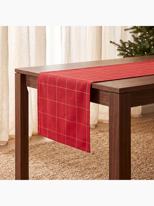 Caminho de mesa natal aos quadrados, tecido, fio dourado, algodão - gamusi. - Kiabi