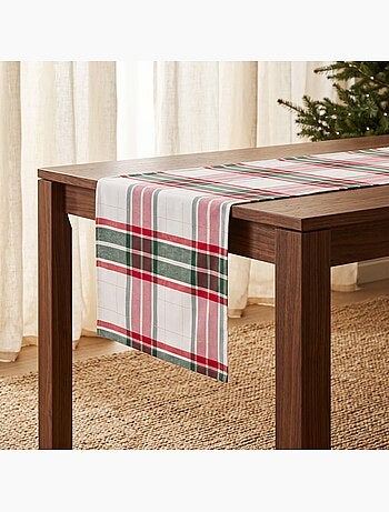 Caminho de mesa natal tartan, tecido, fio dourado, algodão - gamusi.