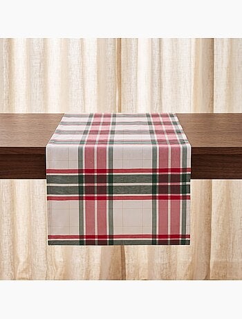 Caminho de mesa natal tartan, tecido, fio dourado, algodão - gamusi.