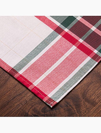 Caminho de mesa natal tartan, tecido, fio dourado, algodão - gamusi.