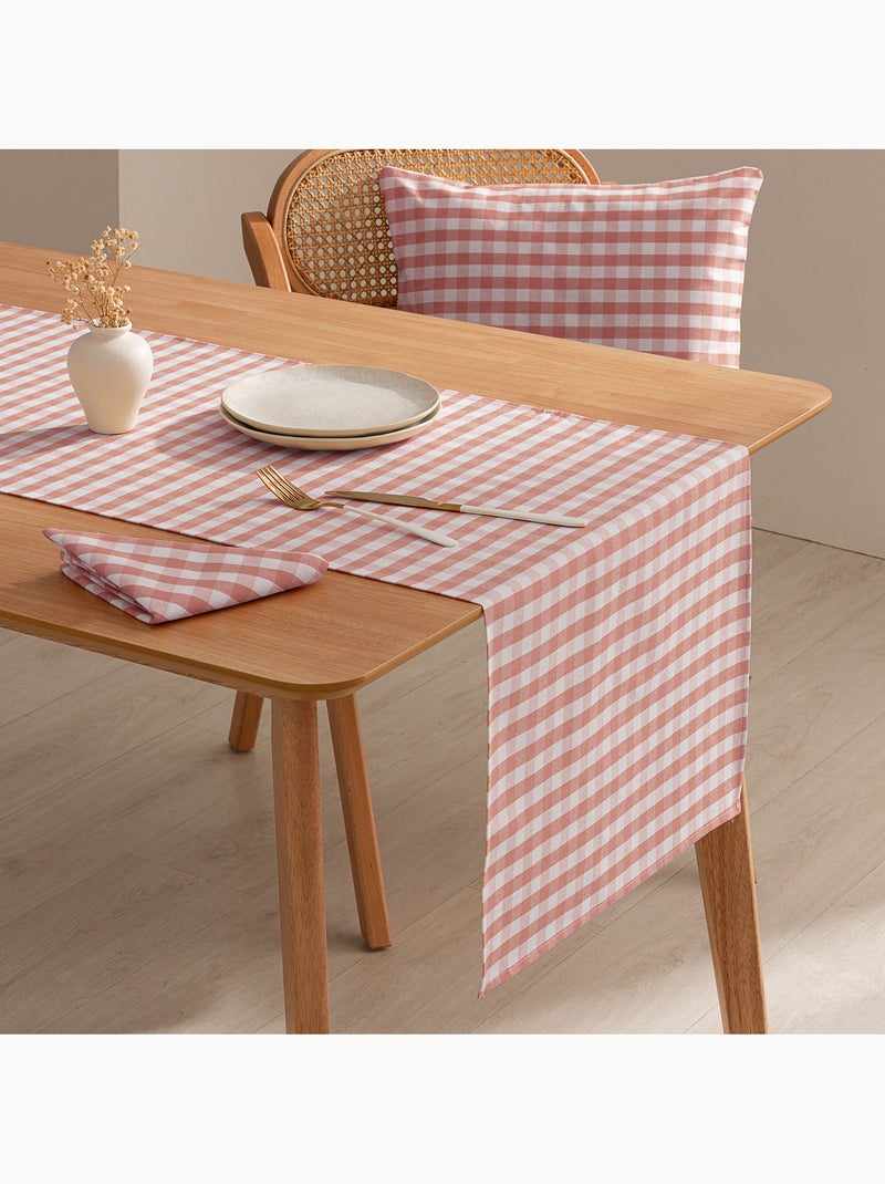 Caminho de mesa retangular de algodão com padrão vichy, resistente à água - gamusi. Salmão - Kiabi