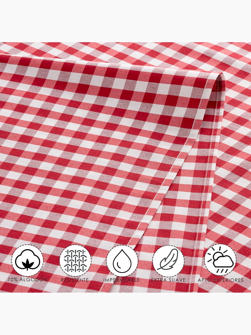 Caminho de mesa retangular de algodão com padrão vichy, resistente à água - gamusi. Vermelho - Kiabi