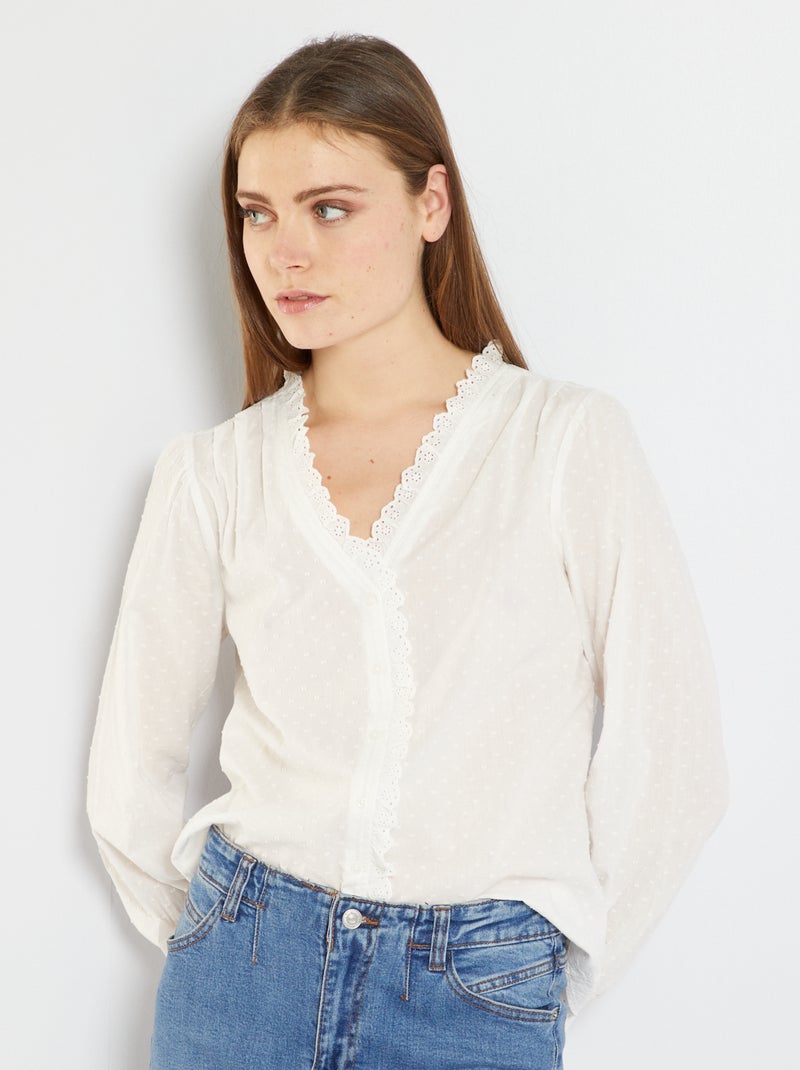 Camisa a ponto cheio Branco - Kiabi