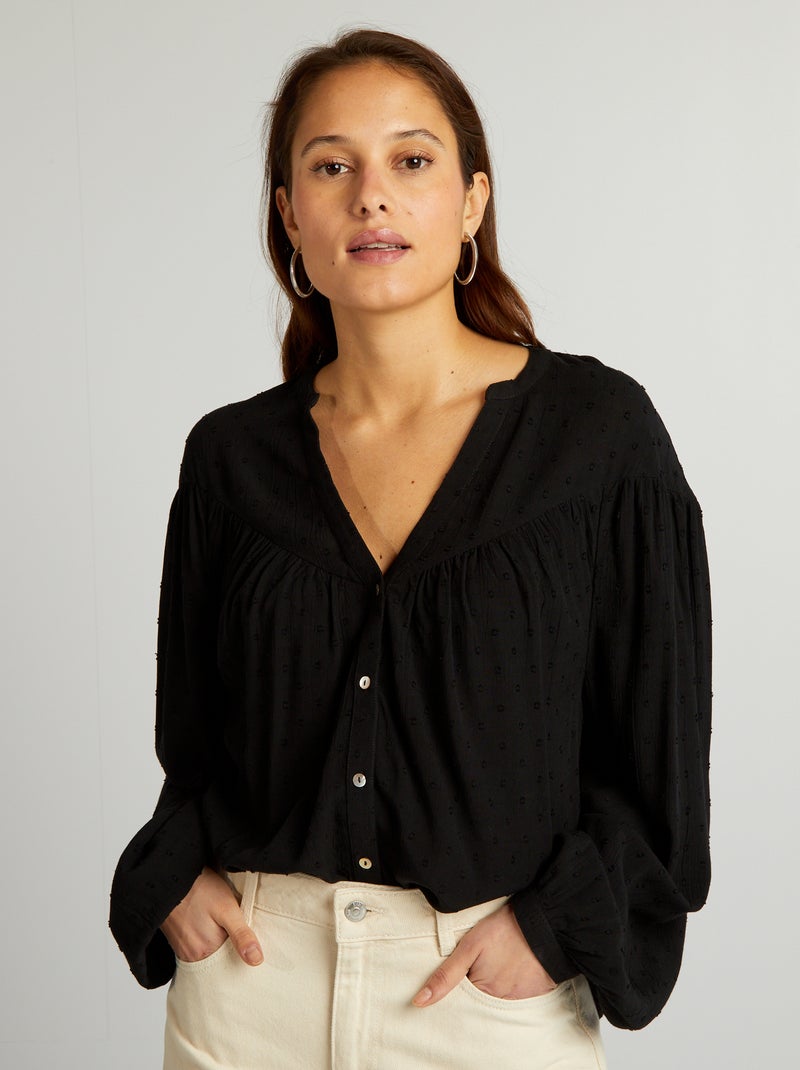 Camisa a ponto cheio Preto - Kiabi