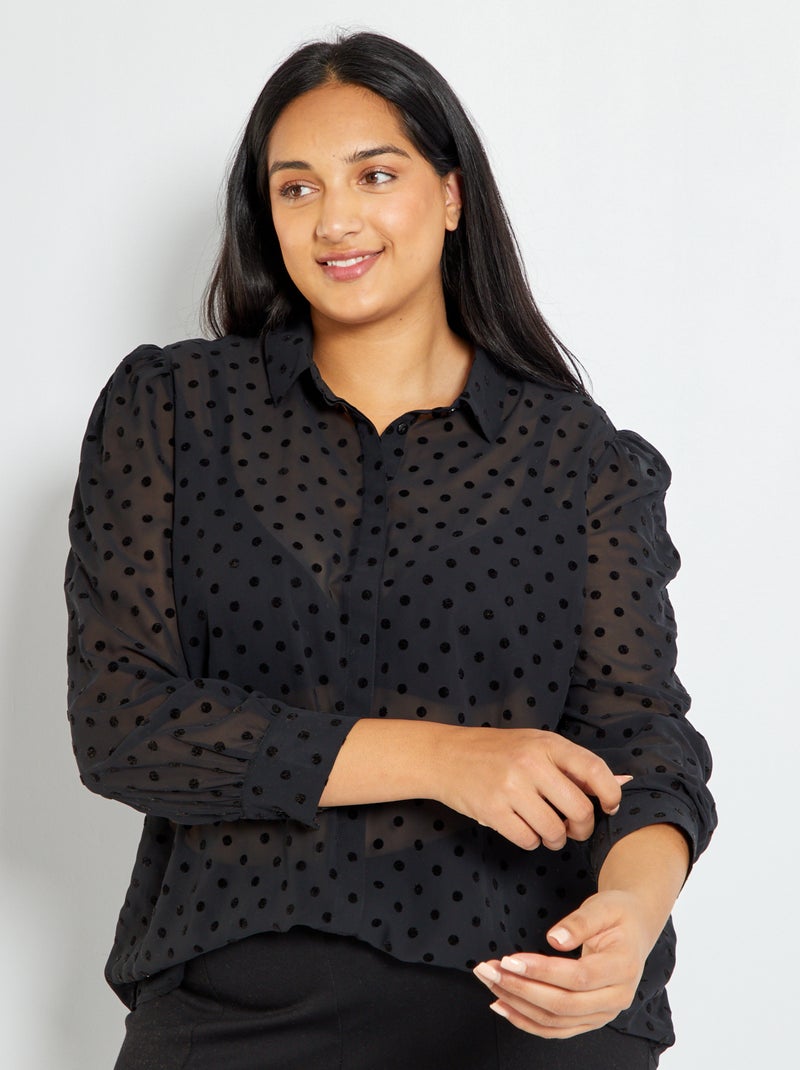 Camisa a ponto cheio Preto - Kiabi