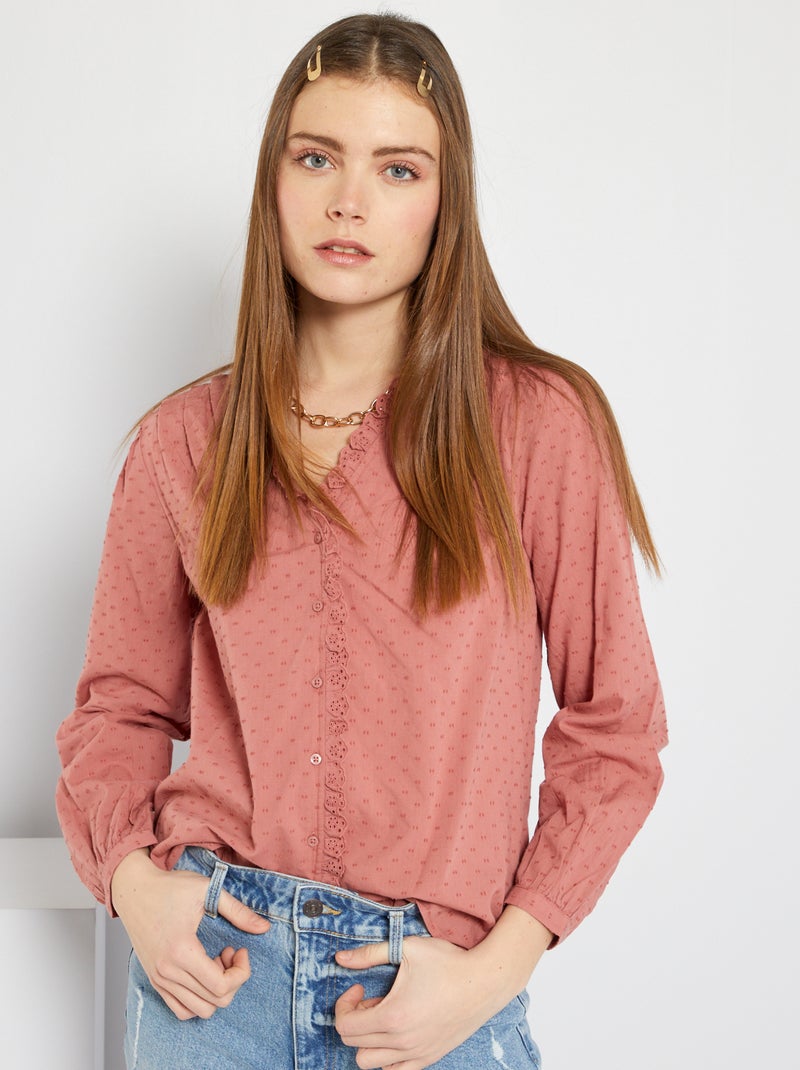 Camisa a ponto cheio ROSA - Kiabi