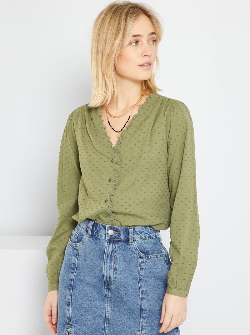 Camisa a ponto cheio Verde Lichene - Kiabi