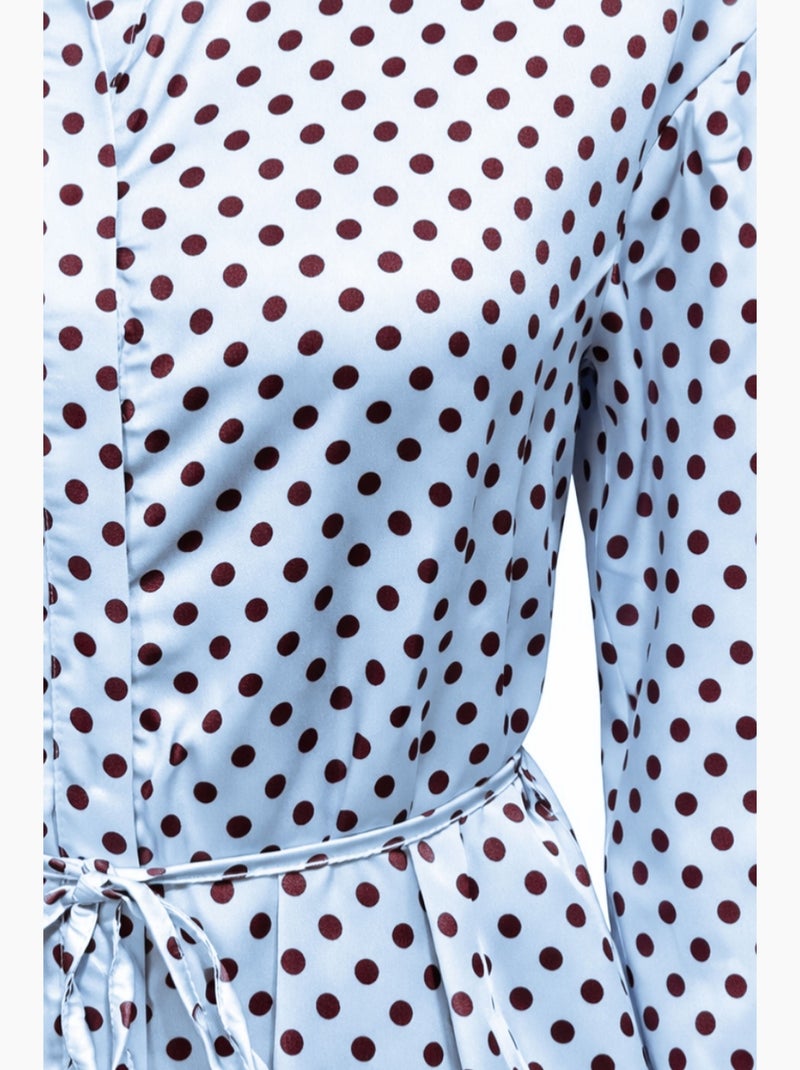 Camisa abotoada com detalhe de laço às bolinhas mixray Azul claro - Kiabi