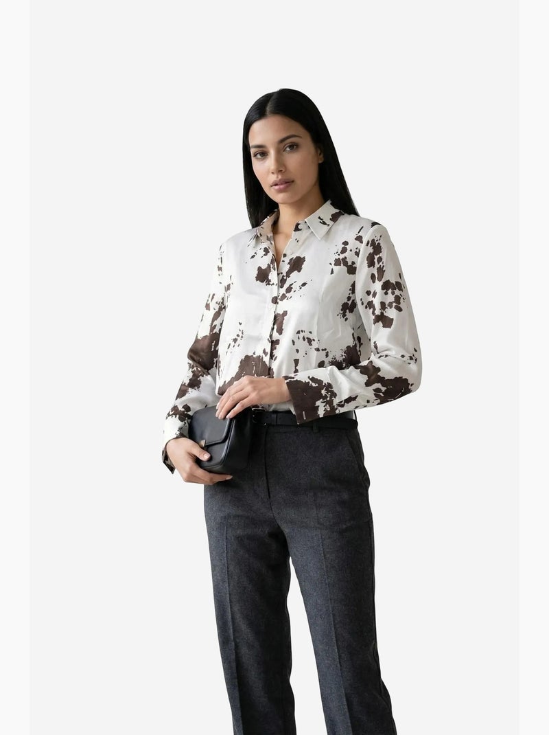 Camisa abotoada com estampado abstrato my fashion Castanho-claro - Kiabi