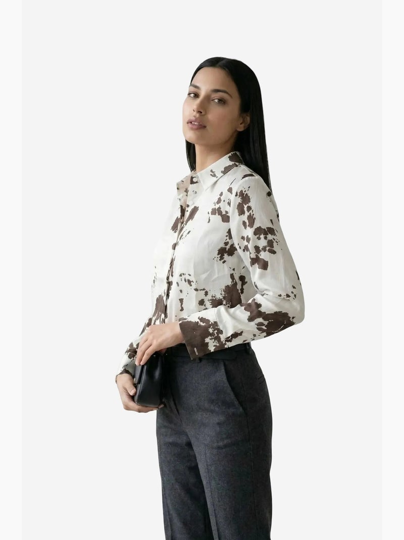 Camisa abotoada com estampado abstrato my fashion Castanho-claro - Kiabi