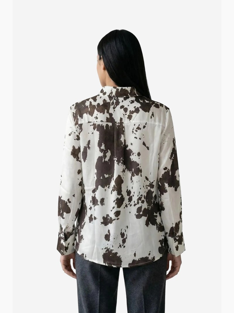 Camisa abotoada com estampado abstrato my fashion Castanho-claro - Kiabi
