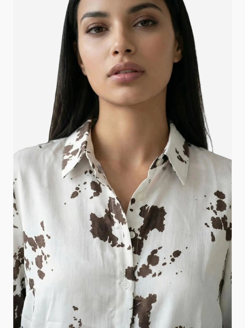 Camisa abotoada com estampado abstrato my fashion Castanho-claro - Kiabi