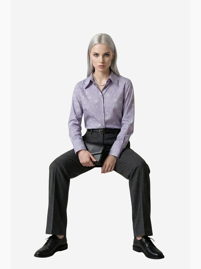Camisa abotoada com estampado abstrato my fashion Lavanda - Kiabi
