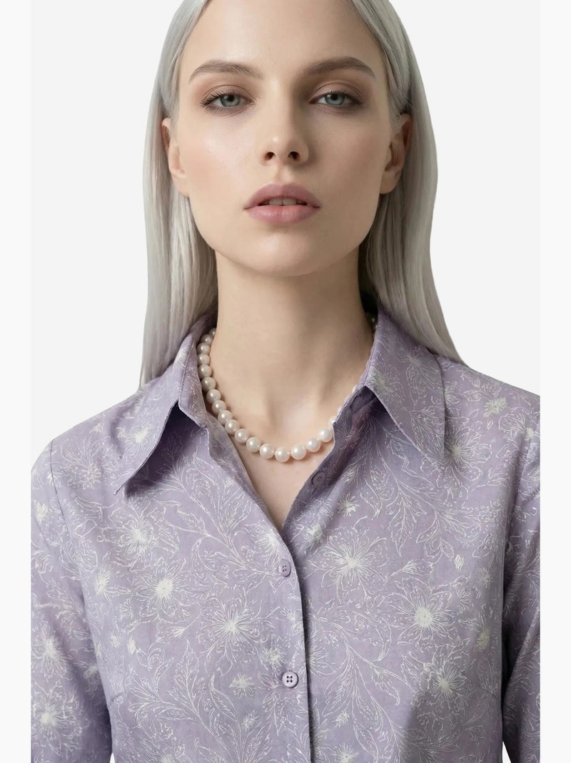 Camisa abotoada com estampado abstrato my fashion Lavanda - Kiabi