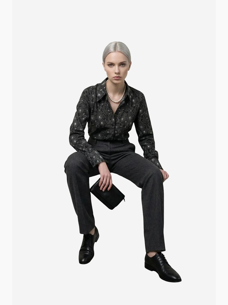 Camisa abotoada com estampado abstrato my fashion Preto - Kiabi