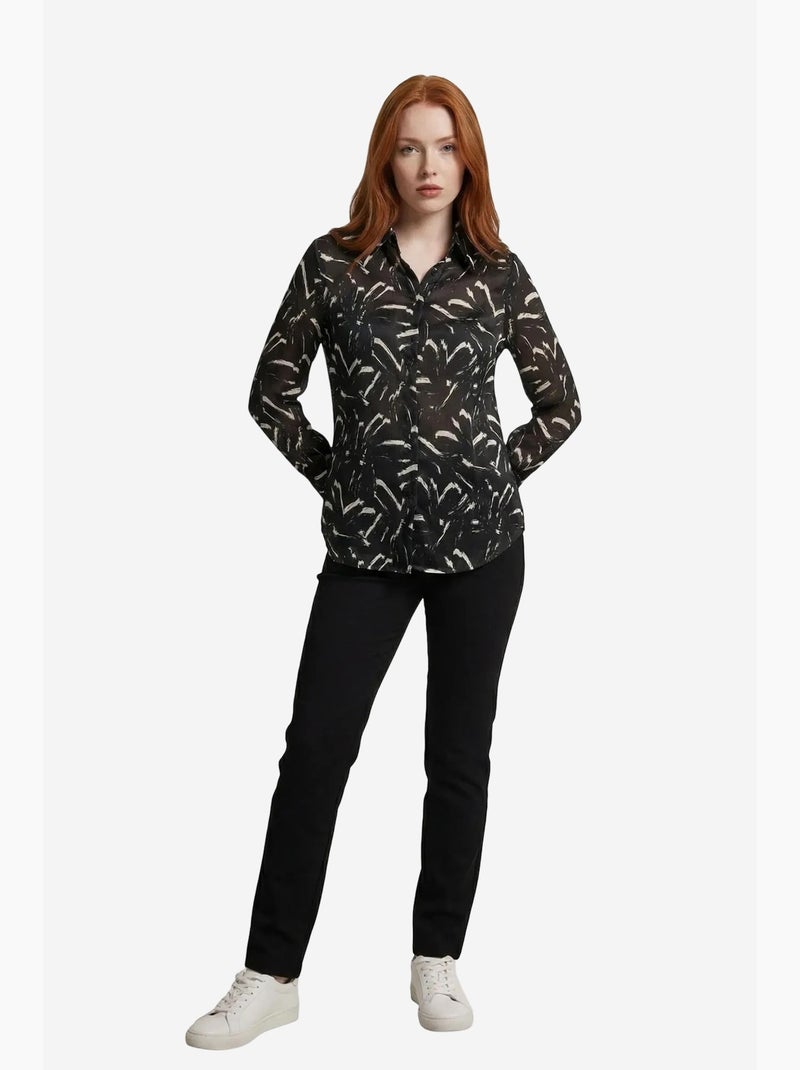 Camisa abotoada com estampado abstrato my fashion Preto - Kiabi