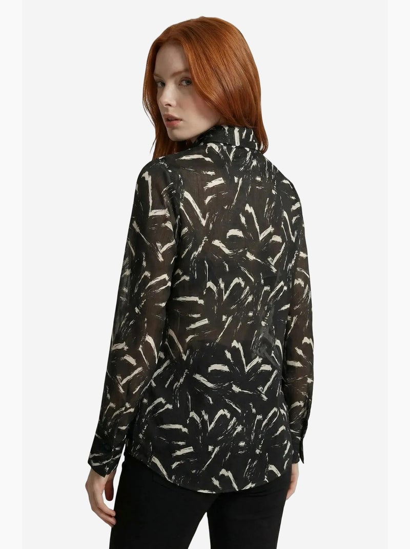 Camisa abotoada com estampado abstrato my fashion Preto - Kiabi