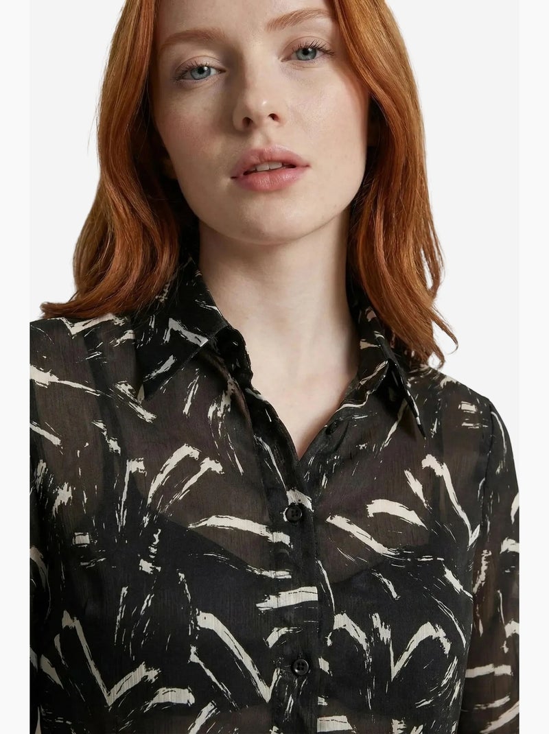 Camisa abotoada com estampado abstrato my fashion Preto - Kiabi