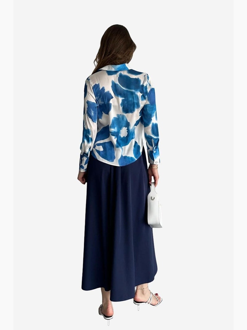 Camisa abotoada com estampado abstrato texturizado my fashion Azul-safira - Kiabi