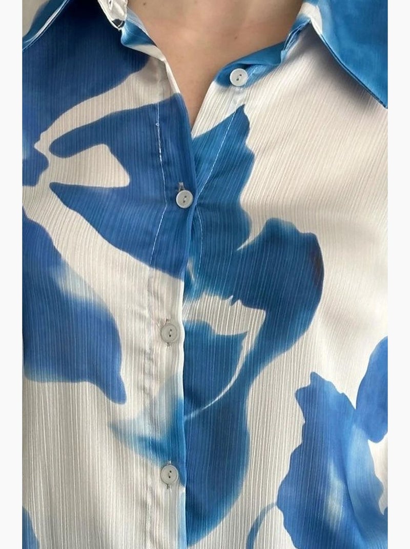 Camisa abotoada com estampado abstrato texturizado my fashion Azul-safira - Kiabi